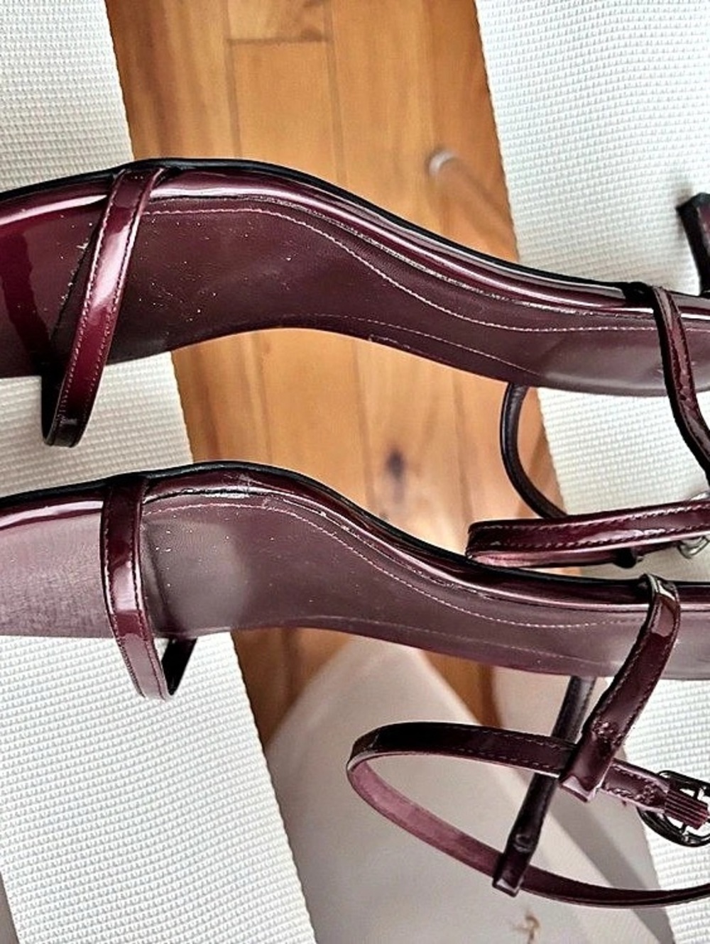 H&M Patent Ankle Strap Heels Burgundy US 8